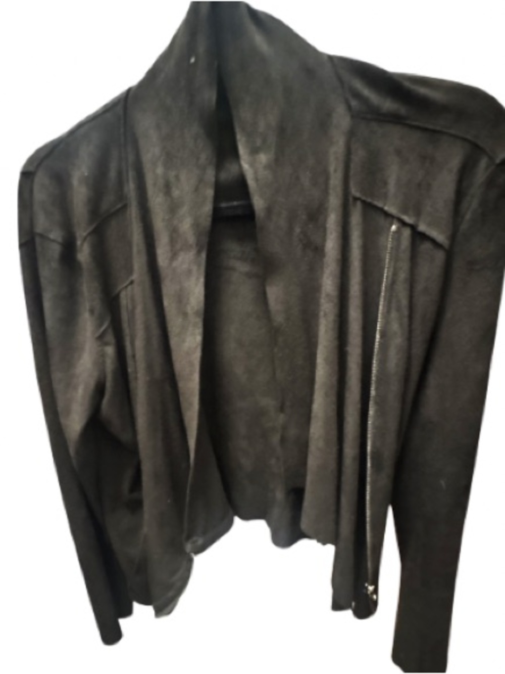 Blank NYC Black Suede Draped Open-Front Pea Coat